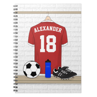 Personalisiert Red and White Football Soccer Jerse Notizblock