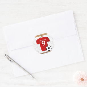 Personalisiert Red and White Football Soccer Jerse Runder Aufkleber