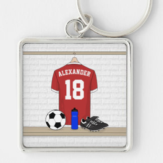 Personalisiert Red and White Football Soccer Jerse Schlüsselanhänger