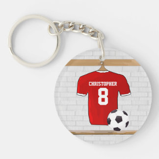 Personalisiert Red and White Football Soccer Jerse Schlüsselanhänger
