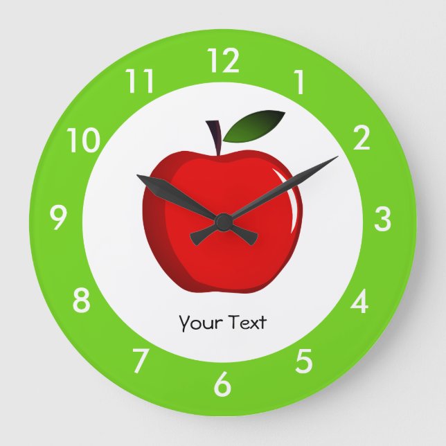 Personalisiert Red Apple Teacher Large Clock Große Wanduhr (Vorderseite)