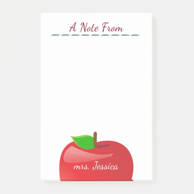 Personalisiert Red Apple Teacher Post-it Klebezettel (Vorderseite)