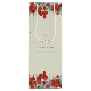 Personalisiert Red Berry+Eucalyptus Weihnachten Geschenktüte Für Weinflaschen