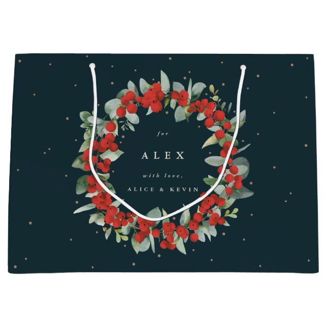 Personalisiert Red Berry+Eucalyptus Weihnachten Große Geschenktüte (Vorderseite)