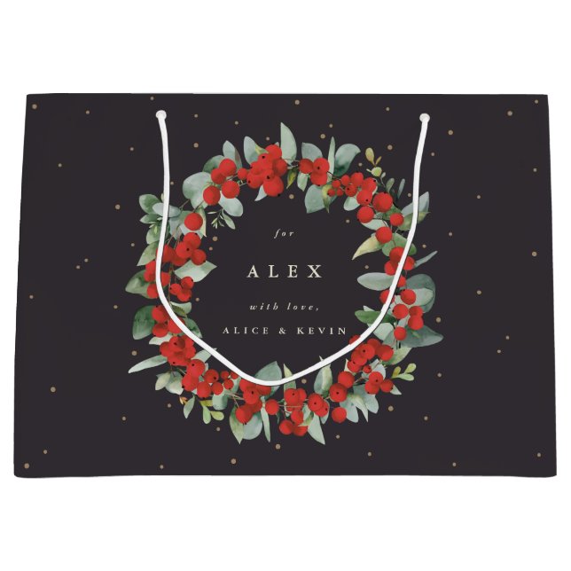 Personalisiert Red Berry+Eucalyptus Weihnachten Große Geschenktüte (Vorderseite)