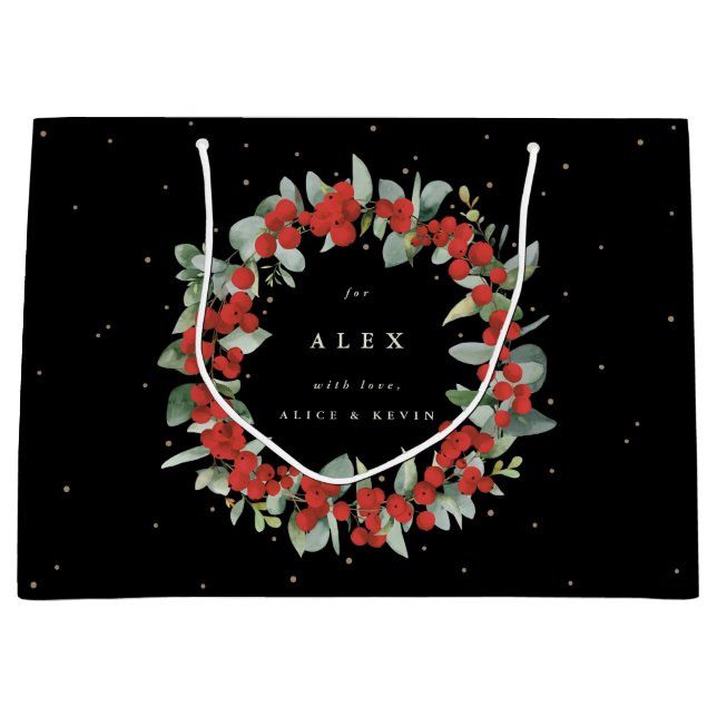 Personalisiert Red Berry+Eucalyptus Weihnachten Große Geschenktüte (Vorderseite)