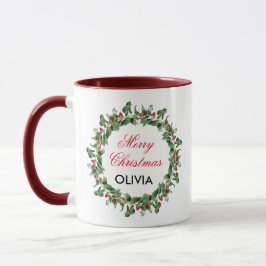 Personalisiert Red Berry Holly Christmas Tasse
