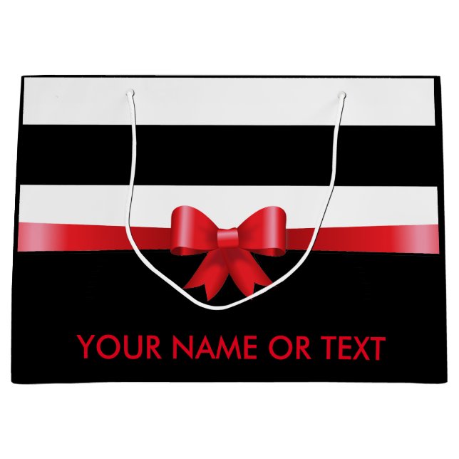 Personalisiert RED Black Bold Stripes RED SATIN BO Große Geschenktüte (Vorderseite)