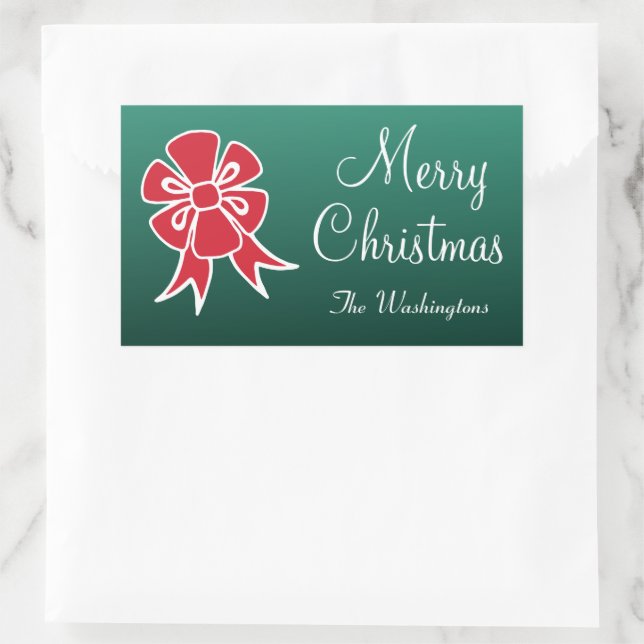 Personalisiert Red Bow Frohe Weihnachtskleber Rechteckiger Aufkleber (Tasche)
