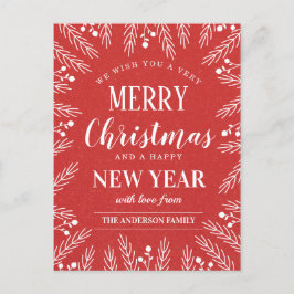 Personalisiert Red Frory Christmas Happy New Year Feiertagspostkarte