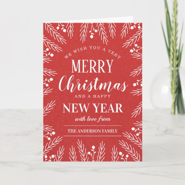 Personalisiert Red Frory Christmas Happy New Year Karte (Vorderseite)