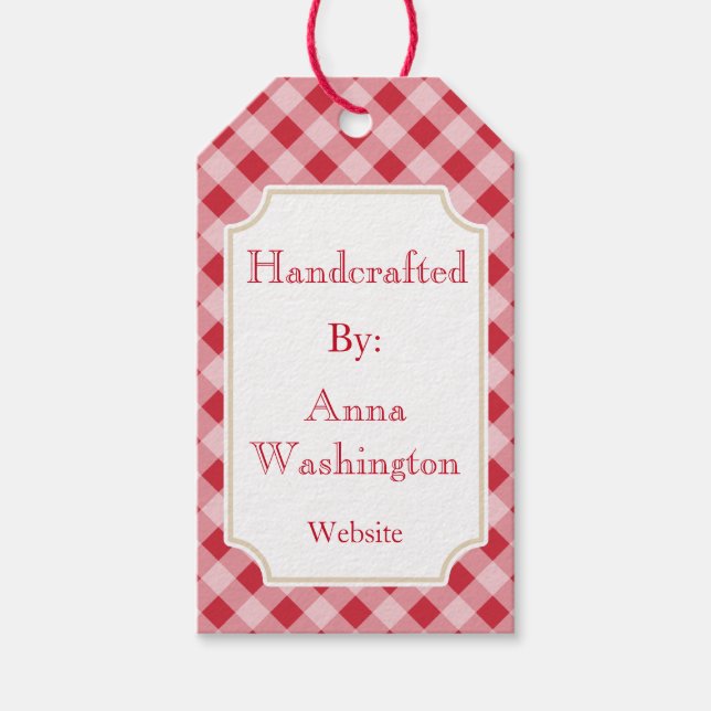 Personalisiert Red Gingham Handcrafts Tag Geschenkanhänger (Vorderseite)