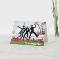 Personalisiert Red Green Family Foto Weihnachtskar