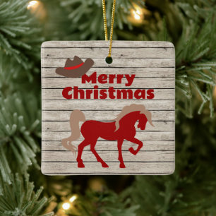 Personalisiert Red Horse und Cowboy Hat Weihnachte Keramikornament