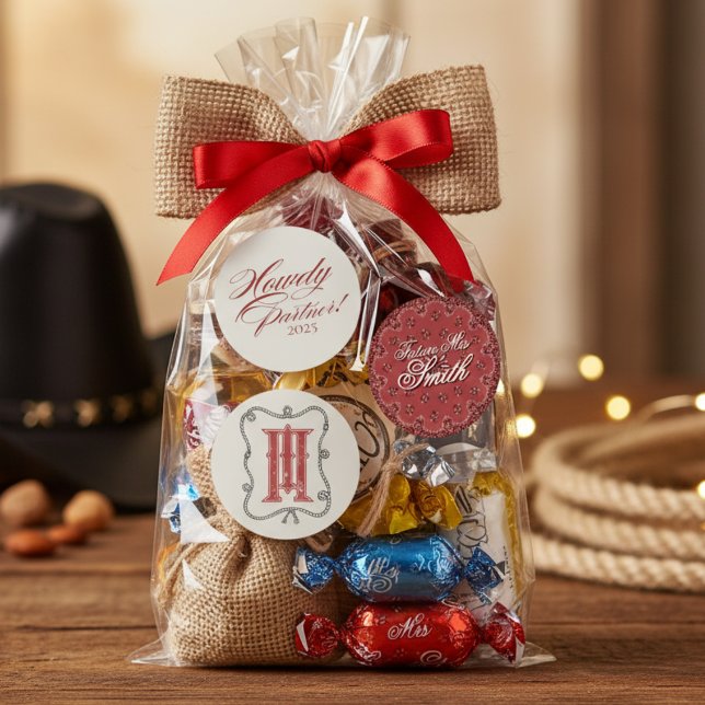 Personalisiert Red Howdy Partner Bachelorette Etiketten (Pack your boots and cowboy hat for an epic bachelorette weekend! )