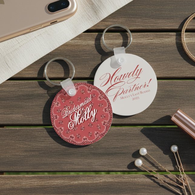 Personalisiert Red Howdy Partner Bachelorette Schlüsselanhänger (Western Howdy Partner Red Bachelorette Keychain)