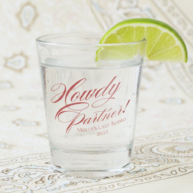 Personalisiert Red Howdy Partner Bachelorette Schnapsglas (Howdy Partner Western Bachelorette Shot Glass)