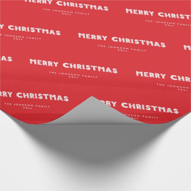 Personalisiert Red Merry Weihnachtswrapping Paper Geschenkpapier (Ecke)