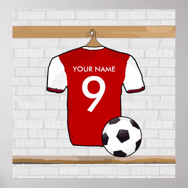 Personalisiert Red mit White Football Soccer Jerse Poster (Vorne)