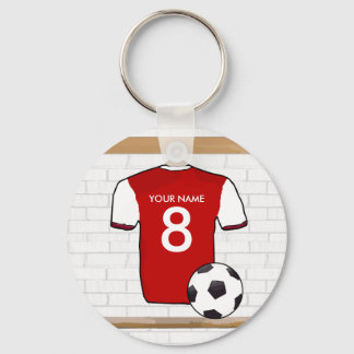 Personalisiert Red mit White Football Soccer Jerse Schlüsselanhänger