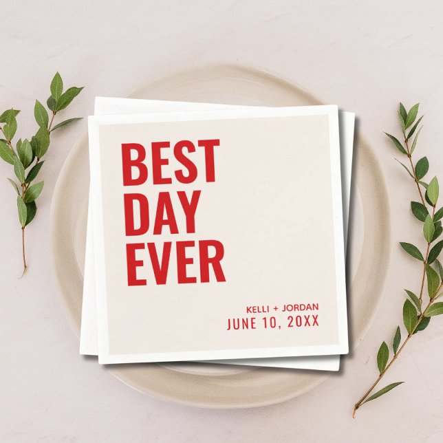 Personalisiert Red Modern Best Day Ever Wedding Serviette (Personalized Red Modern Best Day Ever Wedding Napkins
)