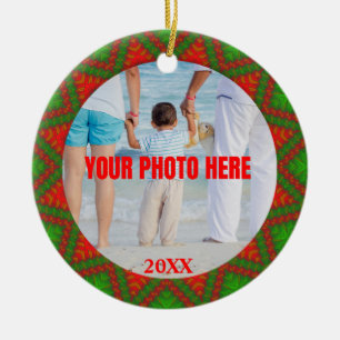 Personalisiert Red n Green Christmas Abstraktes Fo Keramik Ornament