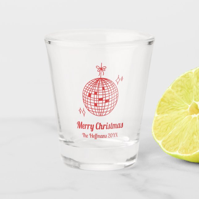 Personalisiert Red Retro Weihnachten Gefallen Shot Schnapsglas (Vorderseite)
