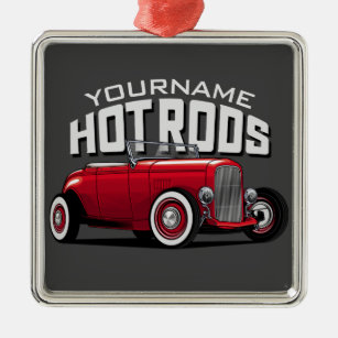 Personalisiert Red Roadster Vintag Frisierte Auto  Ornament Aus Metall