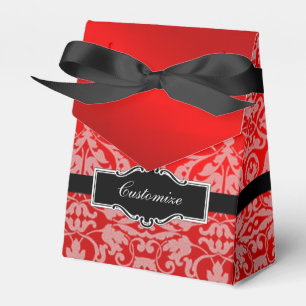 Personalisiert Red Satin Damask Zelt Gefallen Box Geschenkschachtel