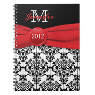 Personalisiert Red Schwarz-weiß Damask Journal Notizblock