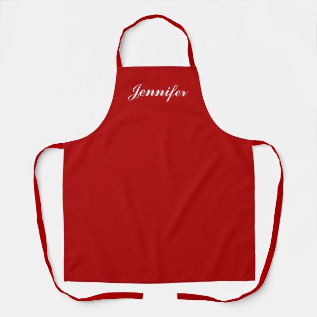 Personalisiert Red Script Name Womens Kitchen Schürze (Vorderseite)