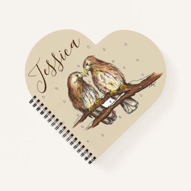 Personalisiert Red Tail Hawk Bird Lovebird Snow Notizbuch (Vorderseite)