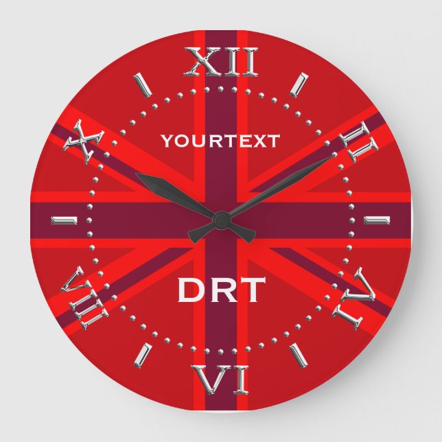Personalisiert Red Union Jack British Flag Dial Große Wanduhr (Vorderseite)