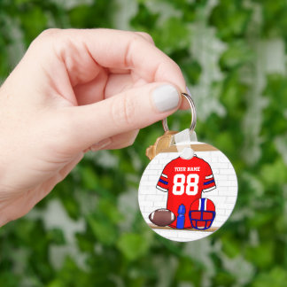 Personalisiert Red White Blue Football Jersey Schlüsselanhänger