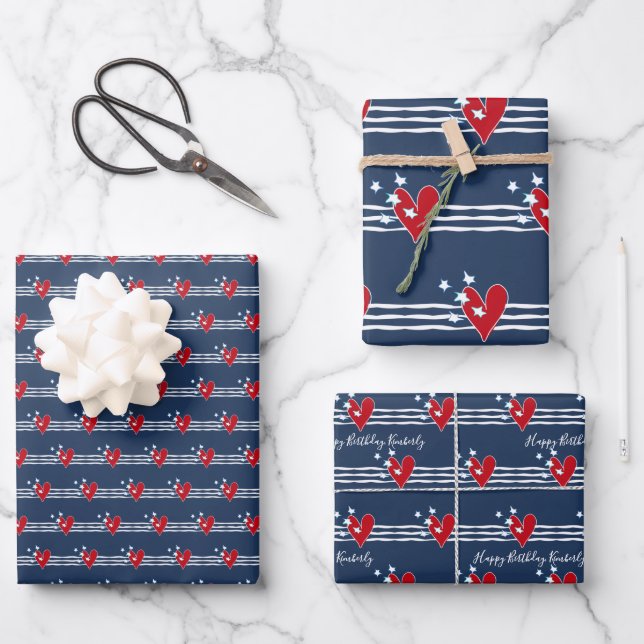 Personalisiert Red White Blue Geburtstag Geschenkpapier Set (Vorderseite)