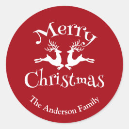 Personalisiert Red White Frohe Weihnachtsmann Runder Aufkleber