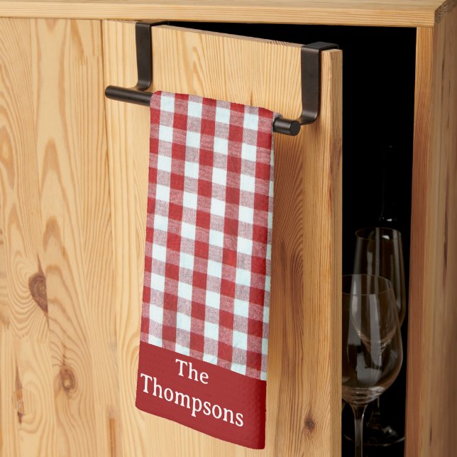 Personalisiert Red & White Gingham Karo Geschirrtuch (Drittel gefaltet)