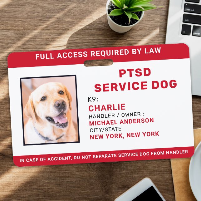 Personalisiert Red White PTSD Service Dog Foto ID Ausweis (Von Creator hochgeladen)