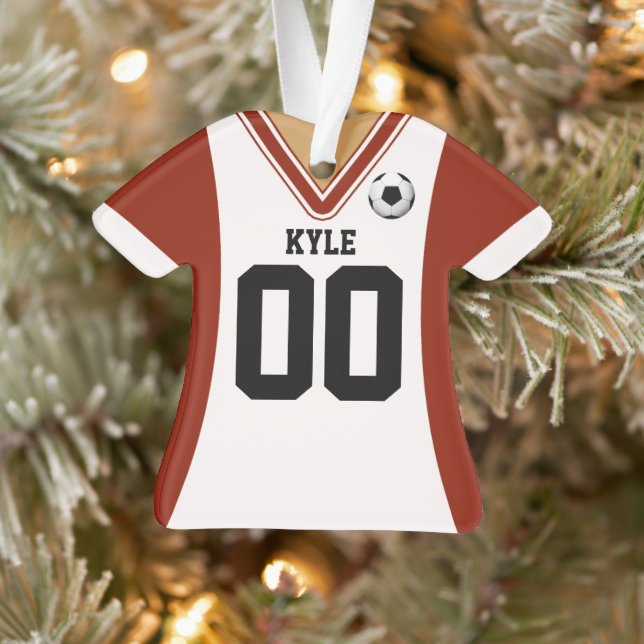 Personalisiert Red/White Soccer Jersey Ornament (Baum)