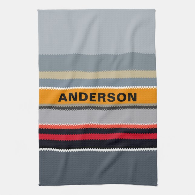 Personalisiert Red Yellow Blue Silver Multicologe Geschirrtuch (Vertikal)