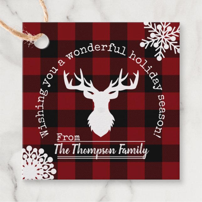 Personalisiert Rentier Rot und Black Buffalo Karie Geschenkanhänger (Vorderseite)