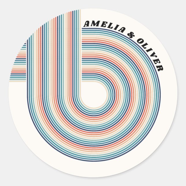 Personalisiert Retro 70er Thema Farbenfrohe Streif Runder Aufkleber (Vorderseite)