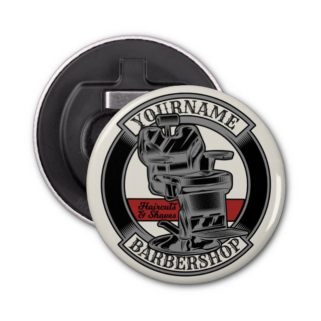Personalisiert Retro BarberShop Barber Chair Salon Flaschenöffner (Vorderseite)