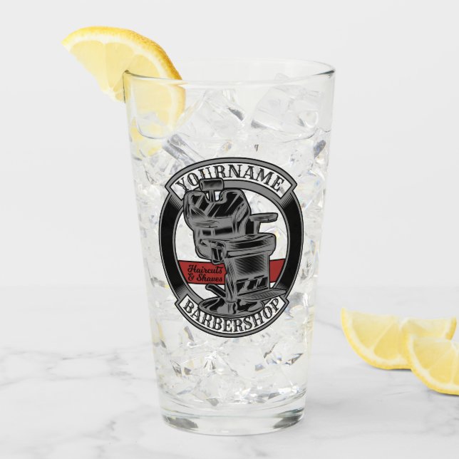 Personalisiert Retro BarberShop Barber Chair Salon Glas (Vorderseite Ice)