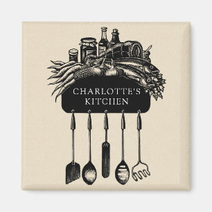 Personalisiert Retro Black Cream Kitchen Magnet