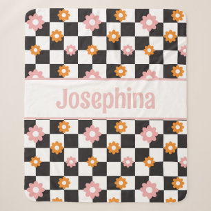 Personalisiert Retro Blütenrosa und Orange Sherpadecke