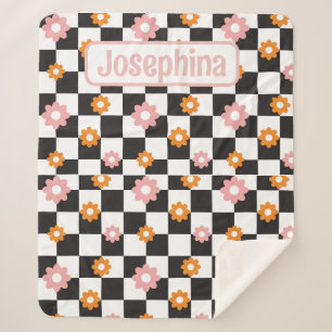 Personalisiert Retro Blütenrosa und Orange Sherpadecke