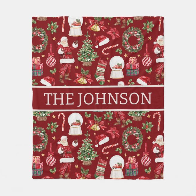 Personalisiert Retro Christmas Santa Fleece Blanke (Vorderseite)