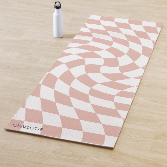 Personalisiert Retro Dusty Pink Wavy Checked Yogamatte (Beispiel)