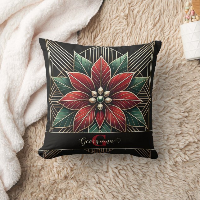 Personalisiert Retro Flora Art Deco Poinsettia Kissen (Decke)